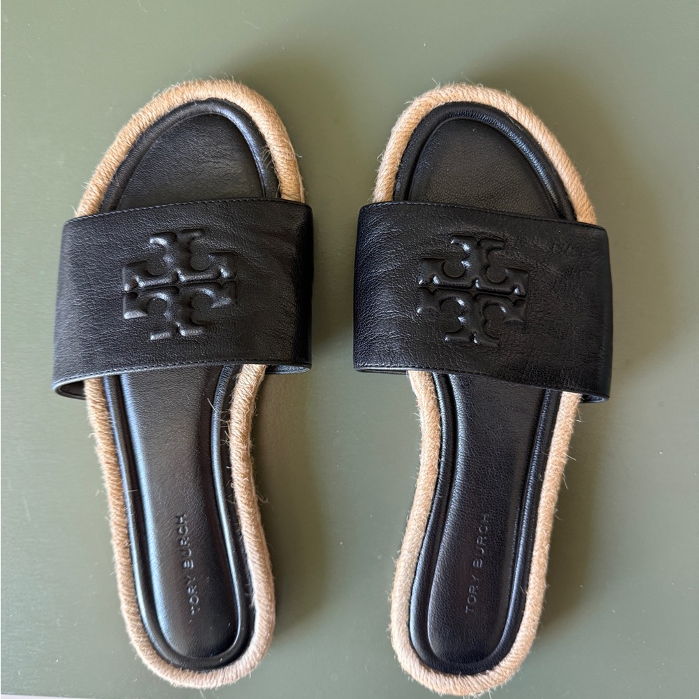Tory Burch Black Espadrille Slide Sandals